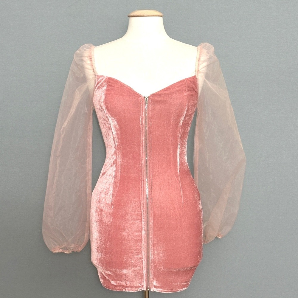 Fairy Coquette Womens Dress 6 Blush Pink Velvet Organza Bodycon